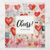 Red Hearts Whimsical Liebe Pattern Cheert! Weinetikett (Einzelnes Label)