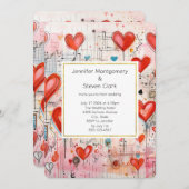 Red Hearts Whimsical Liebe Pattern Hochzeit Einladung (Vorne/Hinten)