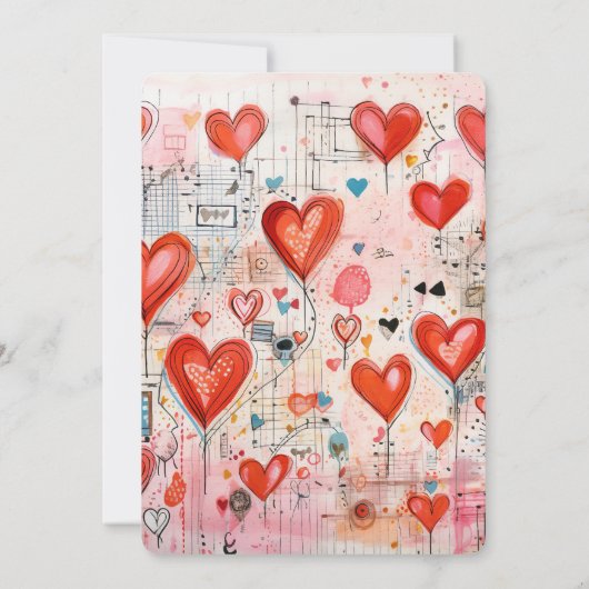 Red Hearts Whimsical Liebe Pattern Hochzeit Einladung (Rückseite)