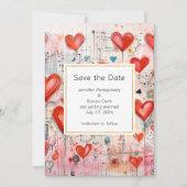 Red Hearts Whimsical Liebe Pattern Hochzeit Save The Date (Vorderseite)