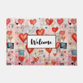 Red Hearts Whimsical Liebe Pattern Willkommen Fußmatte (Vorderseite)