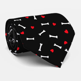 Red Hearts White Bones Dog Lover Neck Tie Krawatte