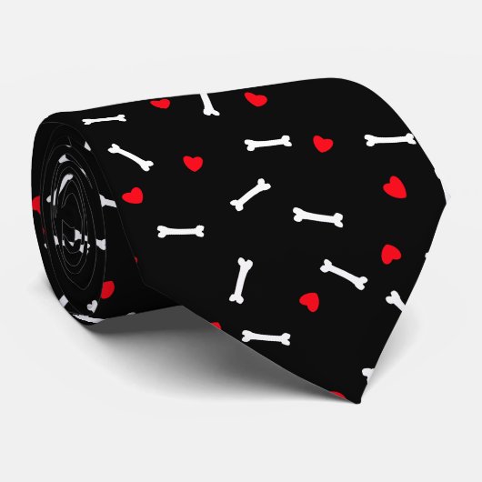 Red Hearts White Bones Dog Lover Neck Tie Krawatte (Gerollt)