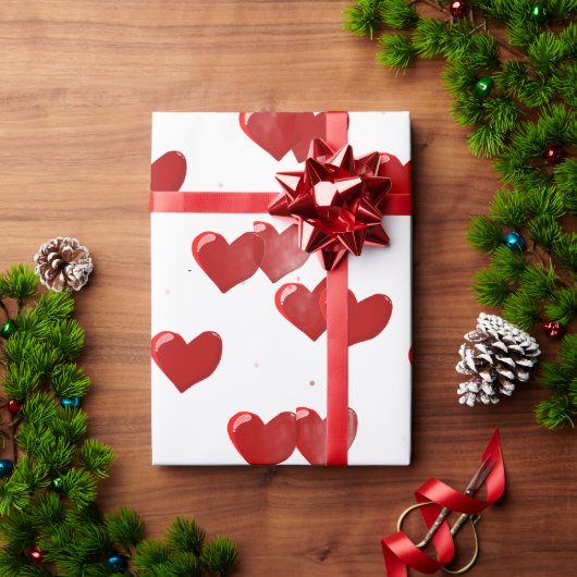 Red Hearts Wrapping Paper Geschenkpapier (Feiertagsgeschenk)