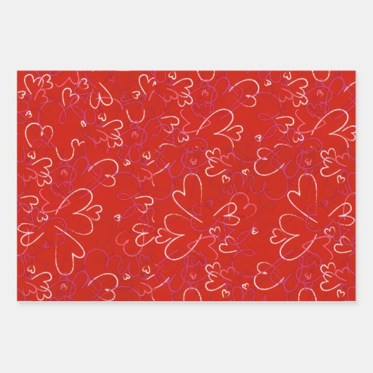 Red Hearts Wrapping Paper  Geschenkpapier Set (Vorderseite)