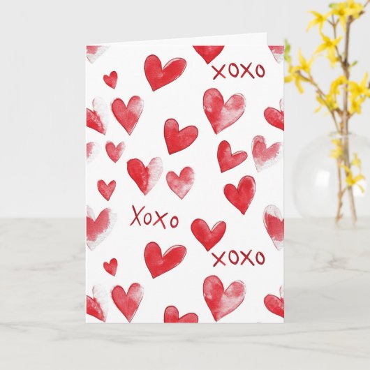 Red Hearts XOXO Liebe Karte (Gelbe Blume)