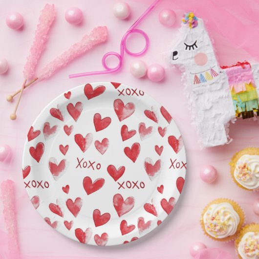 Red Hearts XOXO Liebe Pappteller (Party)
