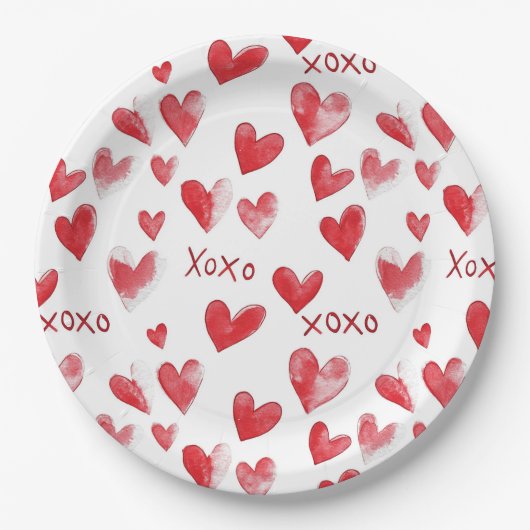 Red Hearts XOXO Liebe Pappteller (Vorderseite)