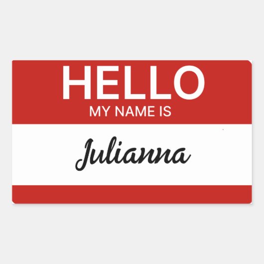 Red Hello Mein Name ist Employee oder Event Name T Rechteckiger Aufkleber (Vorderseite)