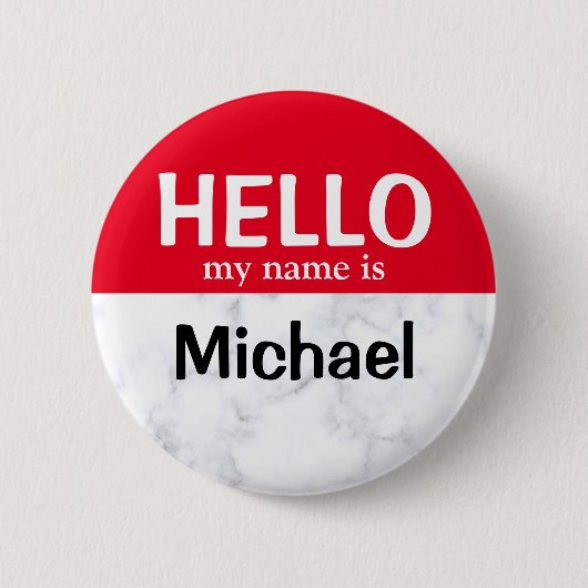 Red Hello My Name is Personalisiert Button button (Vorderseite)