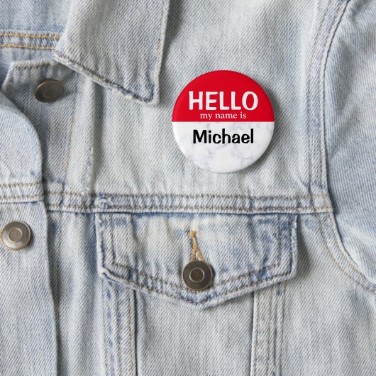 Red Hello My Name is Personalisiert Button button (Beispiel)