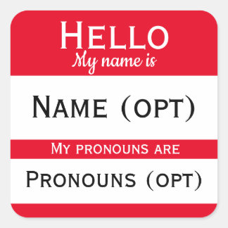 Red Hello Pronouns Quadratischer Aufkleber