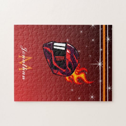 Red Helmet Name & Monogram Sparkle Initial Puzzle (Horizontal)