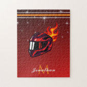 Red Helmet Name & Monogram Sparkle Initial Puzzle (Vertikal)