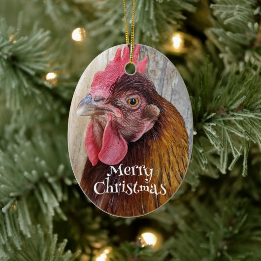 Red Hen Chicken Photo Holiday Keramik Ornament (Baum)