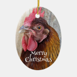 Red Hen Chicken Photo Holiday Keramik Ornament