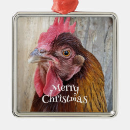 Red Hen Chicken Photo Holiday Ornament Aus Metall