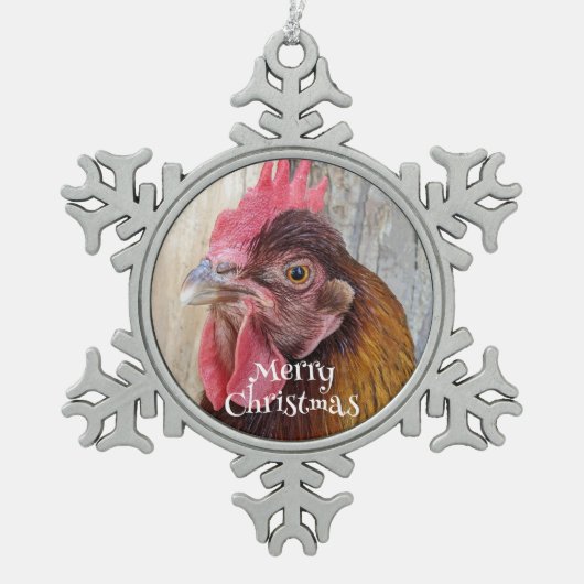 Red Hen Chicken Photo Schneeflocken Zinn-Ornament (Vorderseite)