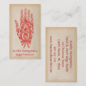 Red Henna Hand Yoga Instructor Business Card Visitenkarte (Vorne/Hinten)