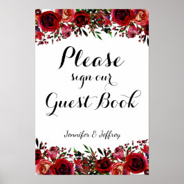 Red Herbst Herbst Floral Wedding Guest Book Sign Poster