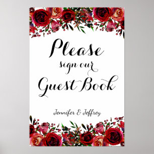 Red Herbst Herbst Floral Wedding Guest Book Sign Poster