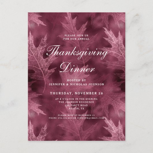 Red Herbstlaubs Erntedank Dinner Einladungspostkarte (Vorderseite)