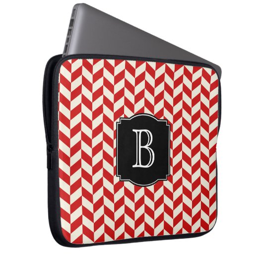 Red Herringbone Chevrons Muster mit Monogramm Laptopschutzhülle (Vorne Rechts)