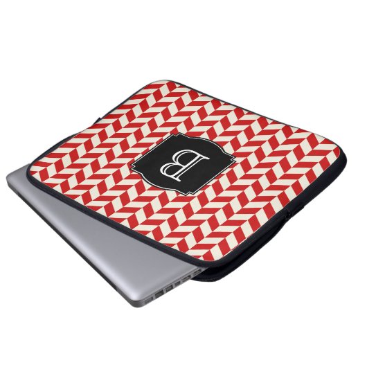 Red Herringbone Chevrons Muster mit Monogramm Laptopschutzhülle (Vorne Knopf)