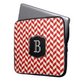 Red Herringbone Chevrons Muster mit Monogramm Laptopschutzhülle (Vorderseite Links)