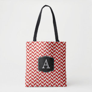 Red Herringbone Chevrons Muster mit Monogramm Tasche