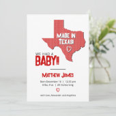 Red Herringbone Made in Texas Foto Baby Ankündigung (Stehend Vorderseite)