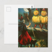 Red Hexe & Pumpkin People - Vintages Halloween Postkarte (Vorne/Hinten)