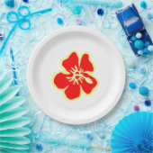 Red Hibiscus Flower Tropical Hawaiian Luau Party Pappteller (Party)