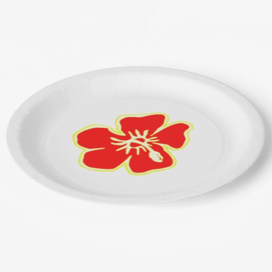 Red Hibiscus Flower Tropical Hawaiian Luau Party Pappteller (Schrägansicht)