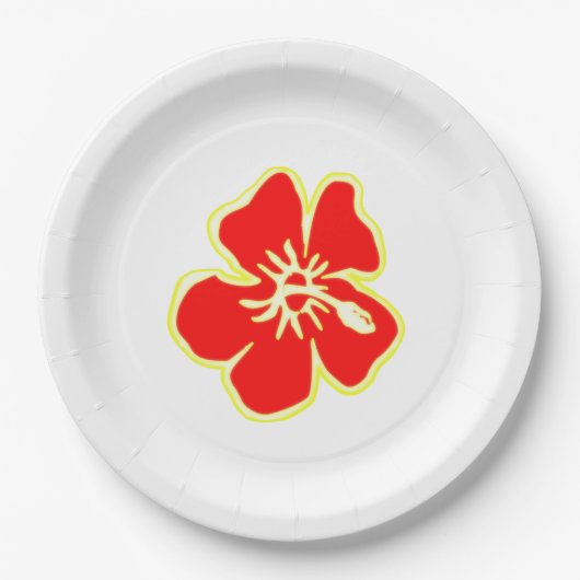 Red Hibiscus Flower Tropical Hawaiian Luau Party Pappteller (Vorderseite)
