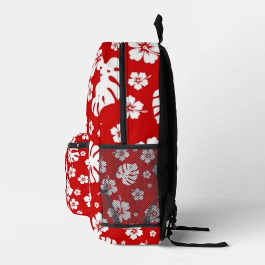 Red Hibiscus Tropical Exotic Floral Design Bedruckter Rucksack (Rechts)