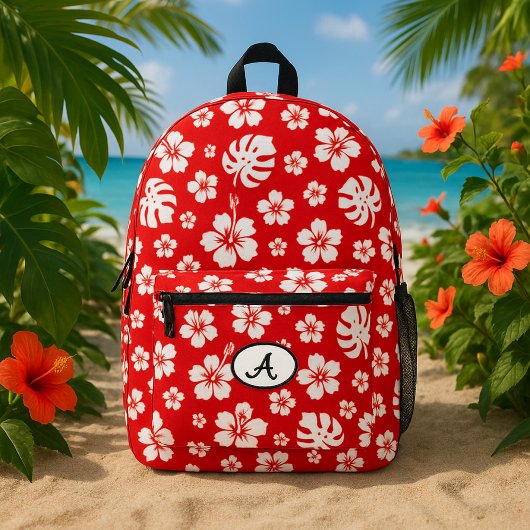 Red Hibiscus Tropical Exotic Floral Design Bedruckter Rucksack