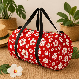 Red Hibiscus Tropical Exotic Floral Design Duffle Bag