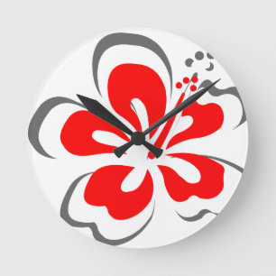 Red Hibiskus Hawaii thematische Geschenke Runde Wanduhr