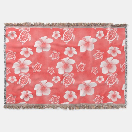 Red Hibiskus Honu Hawaiian Pattern Decke (Vorderseite)