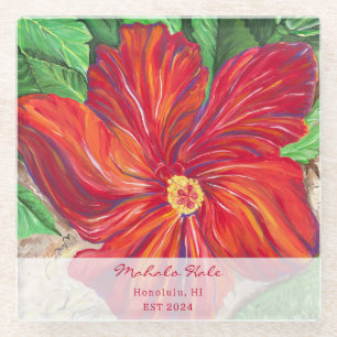 Red Hibiskus Vacation Zuhause Glass Untersetzer