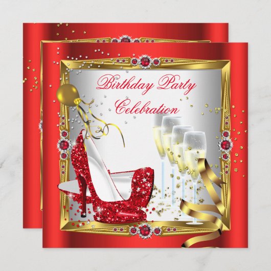 Red High Heel Schuhe Champagner Gold Weiß Einladung (Vorne/Hinten)