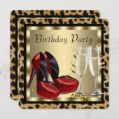 Red High Heel Schuhe Leopard Geburtstag Einladung (Vorne/Hinten)