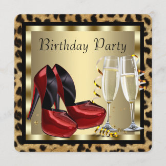 Red High Heel Schuhe Leopard Geburtstag Einladung