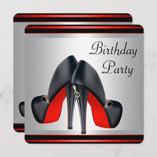 Red High Heel Schuhe Rot und Black Birthday Party Einladung (Vorne/Hinten)