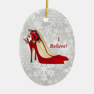 Red High Heel Schuhe / Santa Elf / Ich glaube! Keramik Ornament