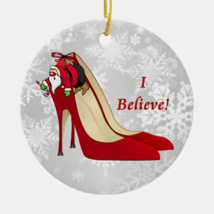 Red High Heel Schuhe / Santa Elf / Ich glaube! Keramik Ornament