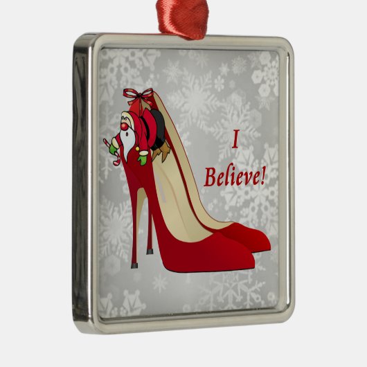 Red High Heel Schuhe / Santa Elf / Ich glaube! Silbernes Ornament (Rechts)