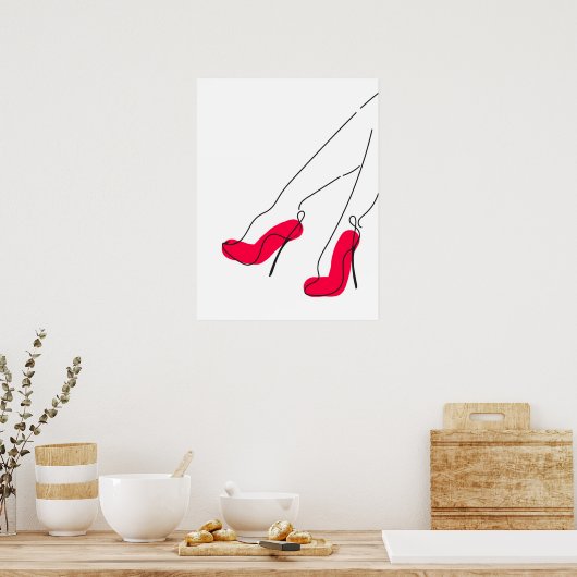 Red High Heel Shoel Line Poster (Küche)