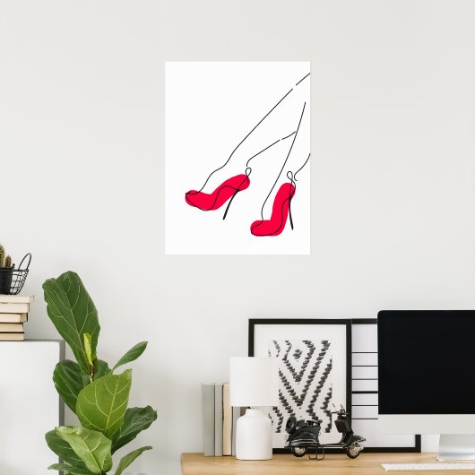 Red High Heel Shoel Line Poster (Heimbüro)